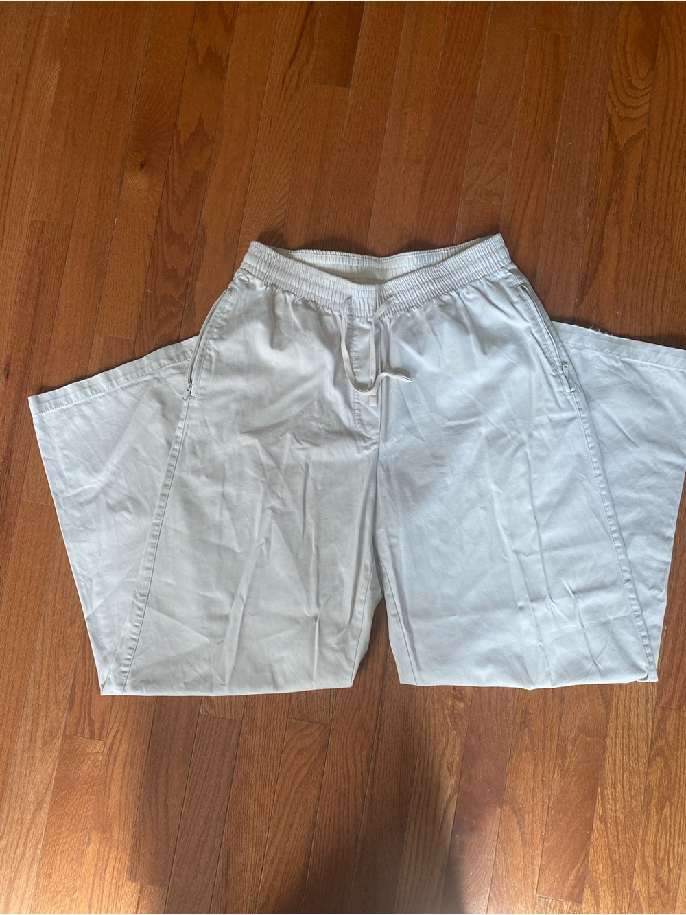 Babaton Program Pant White Cotton Wide Leg Drawstring Pants Size M
